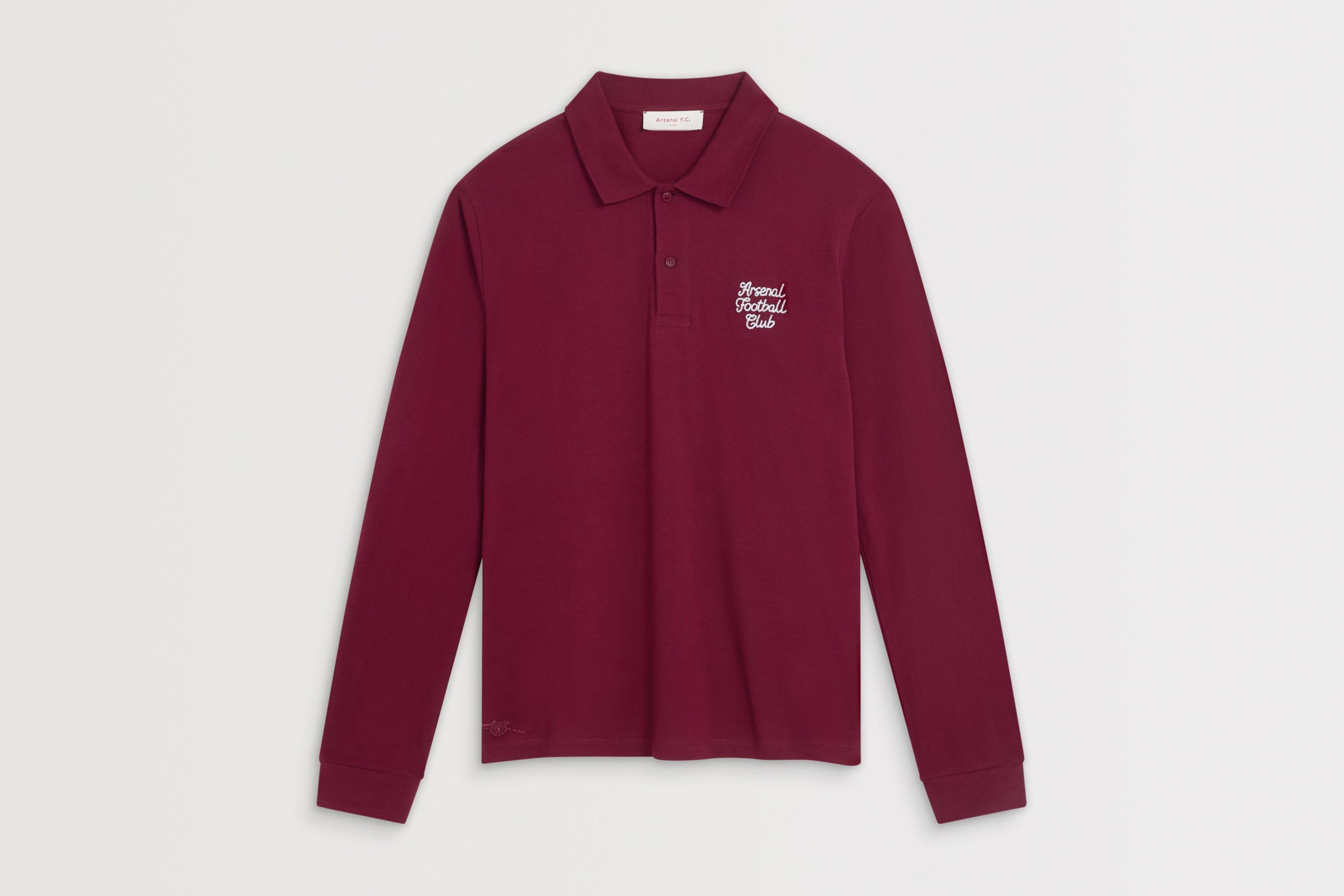 Arsenal Essentials Burgundy Split Long Sleeved Polo Shirt