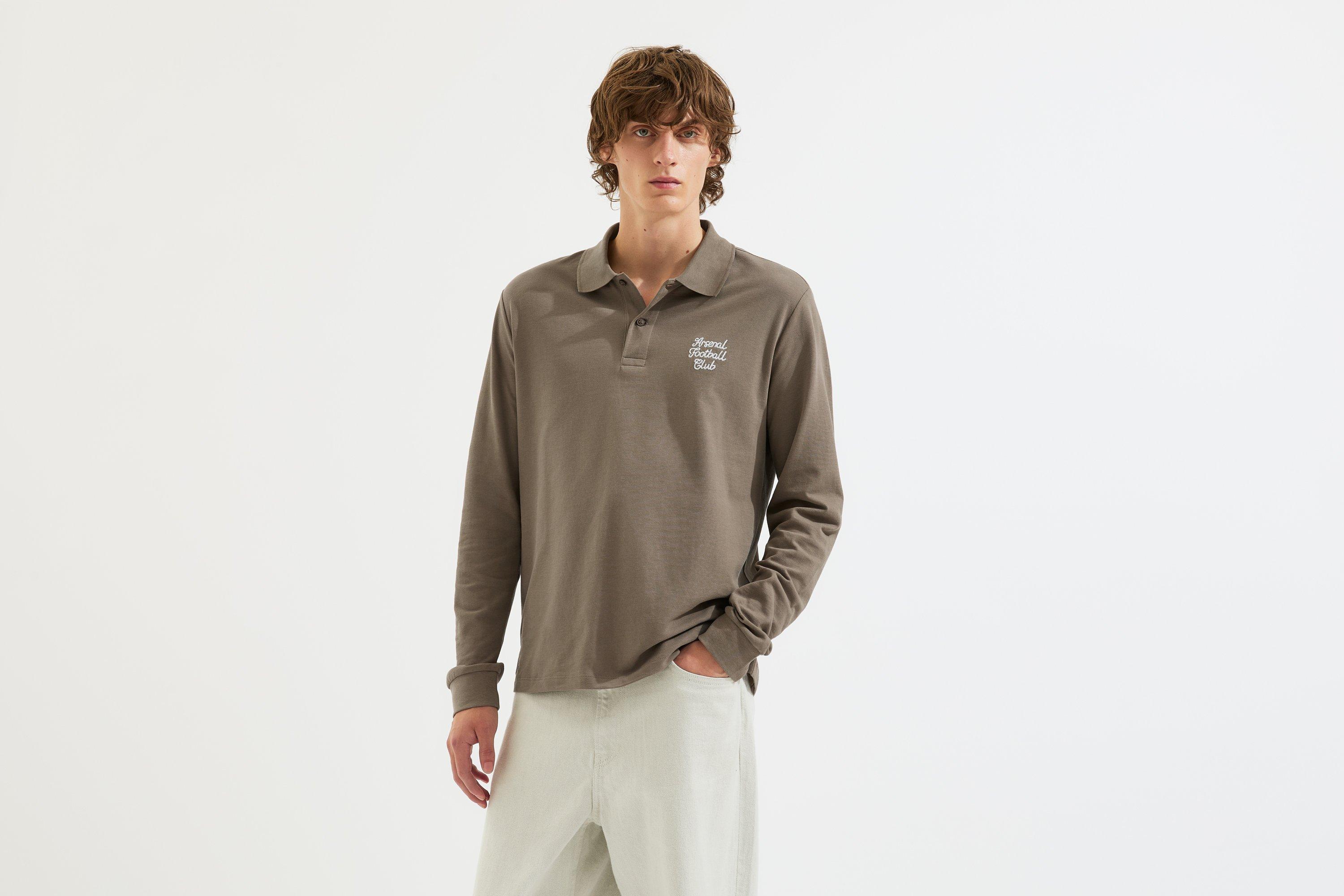 Arsenal Essentials Brown Split Long Sleeved Polo Shirt