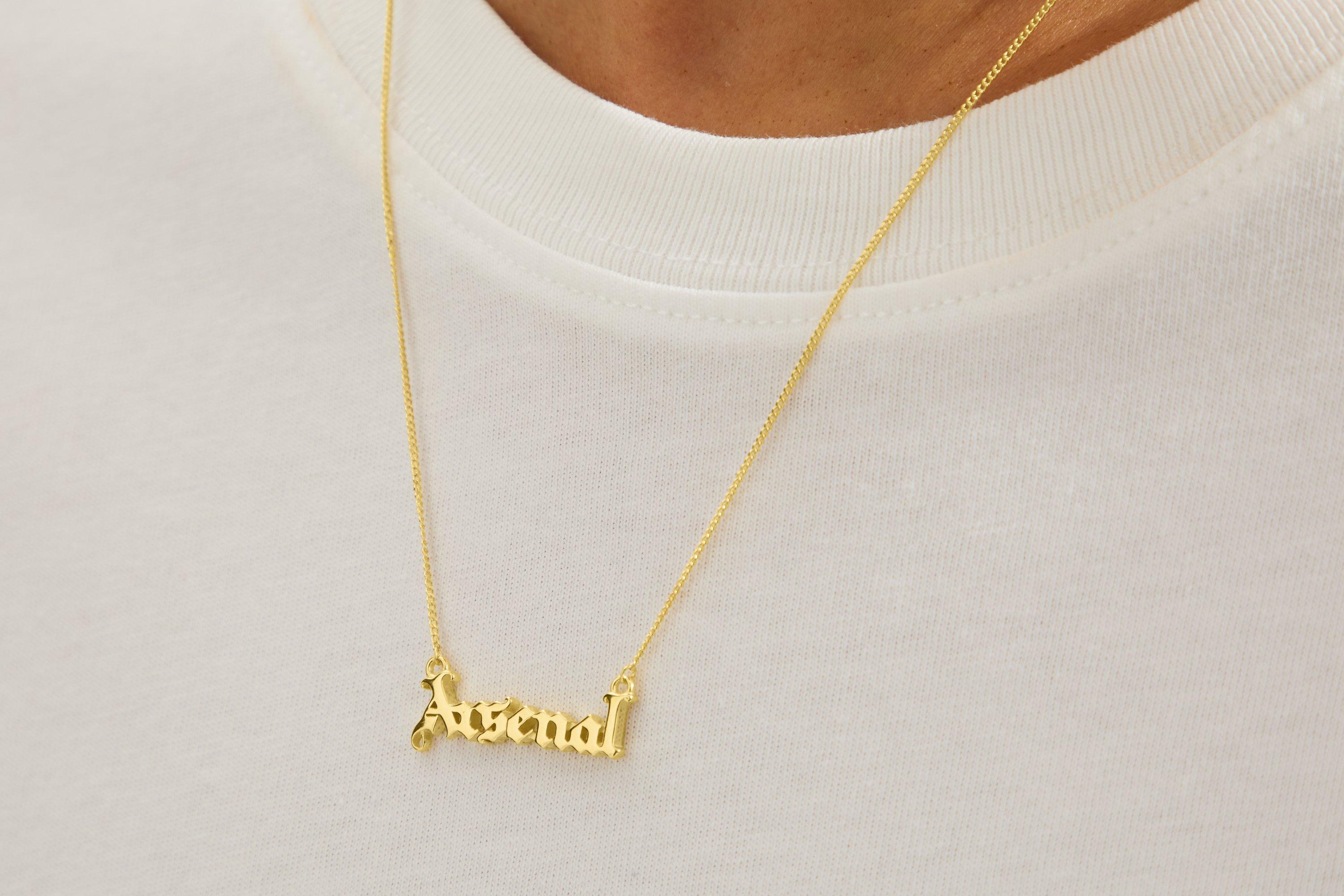 Arsenal 18ct Gold Plated Silver Gothic Text Necklace