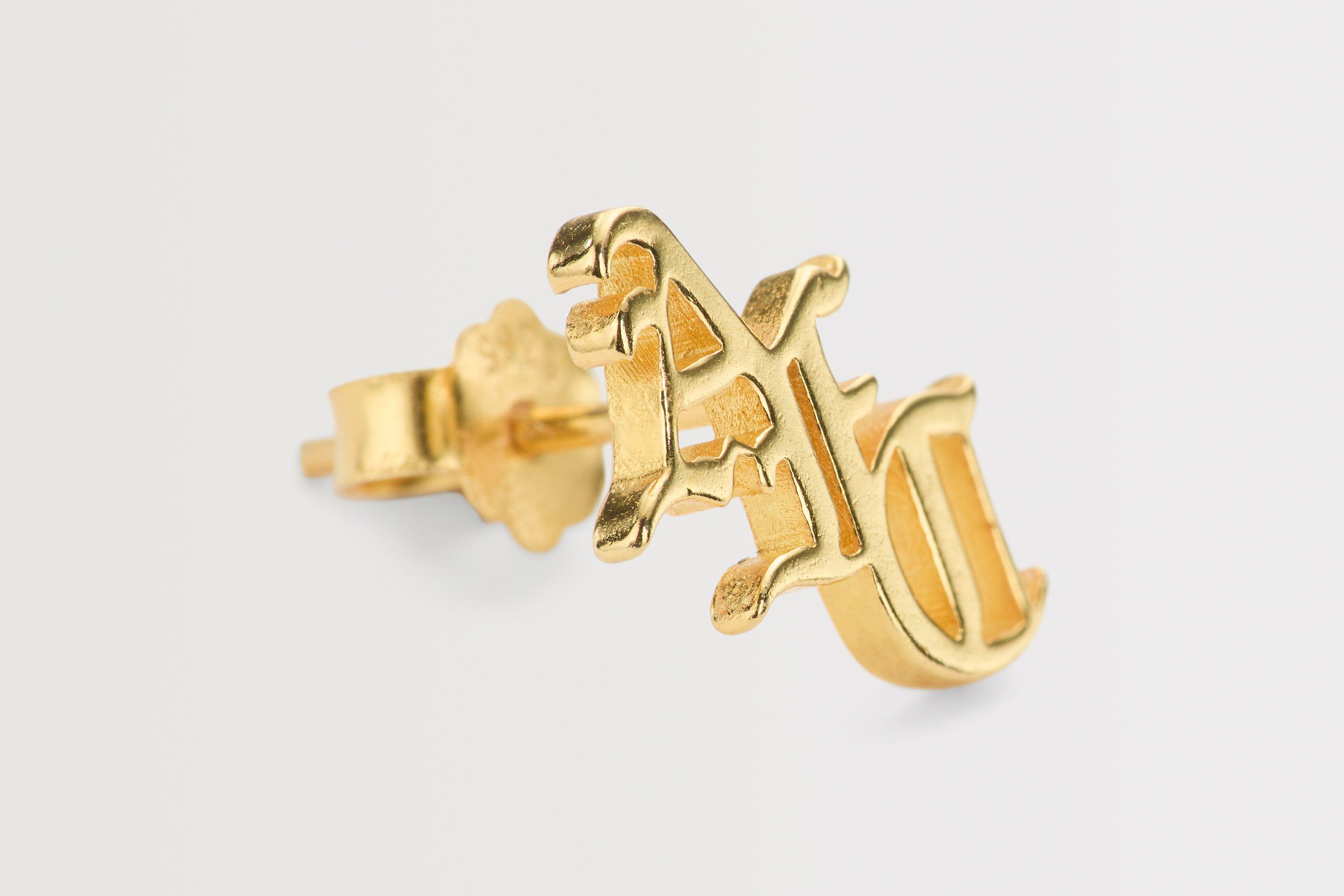 Arsenal 18ct Gold Plated Silver Gothic AFC Monogram Earrings