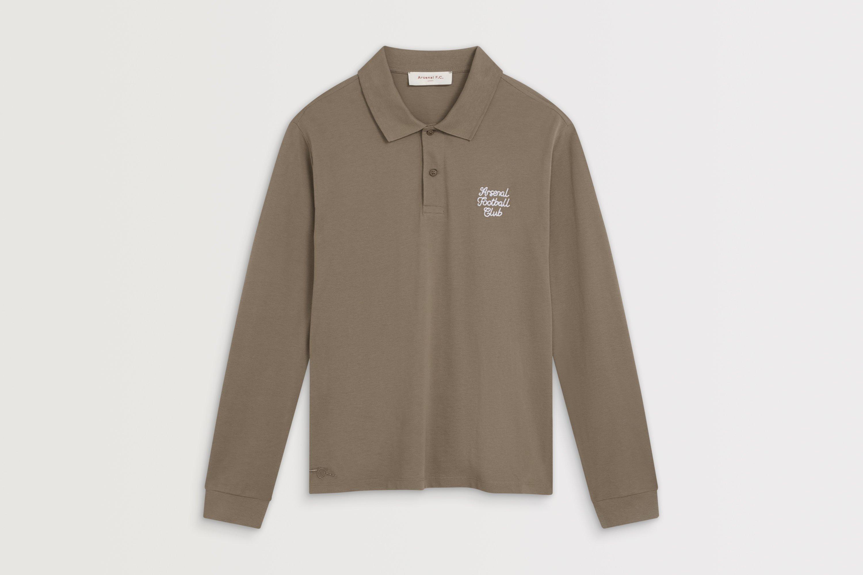 Arsenal Essentials Brown Split Long Sleeved Polo Shirt