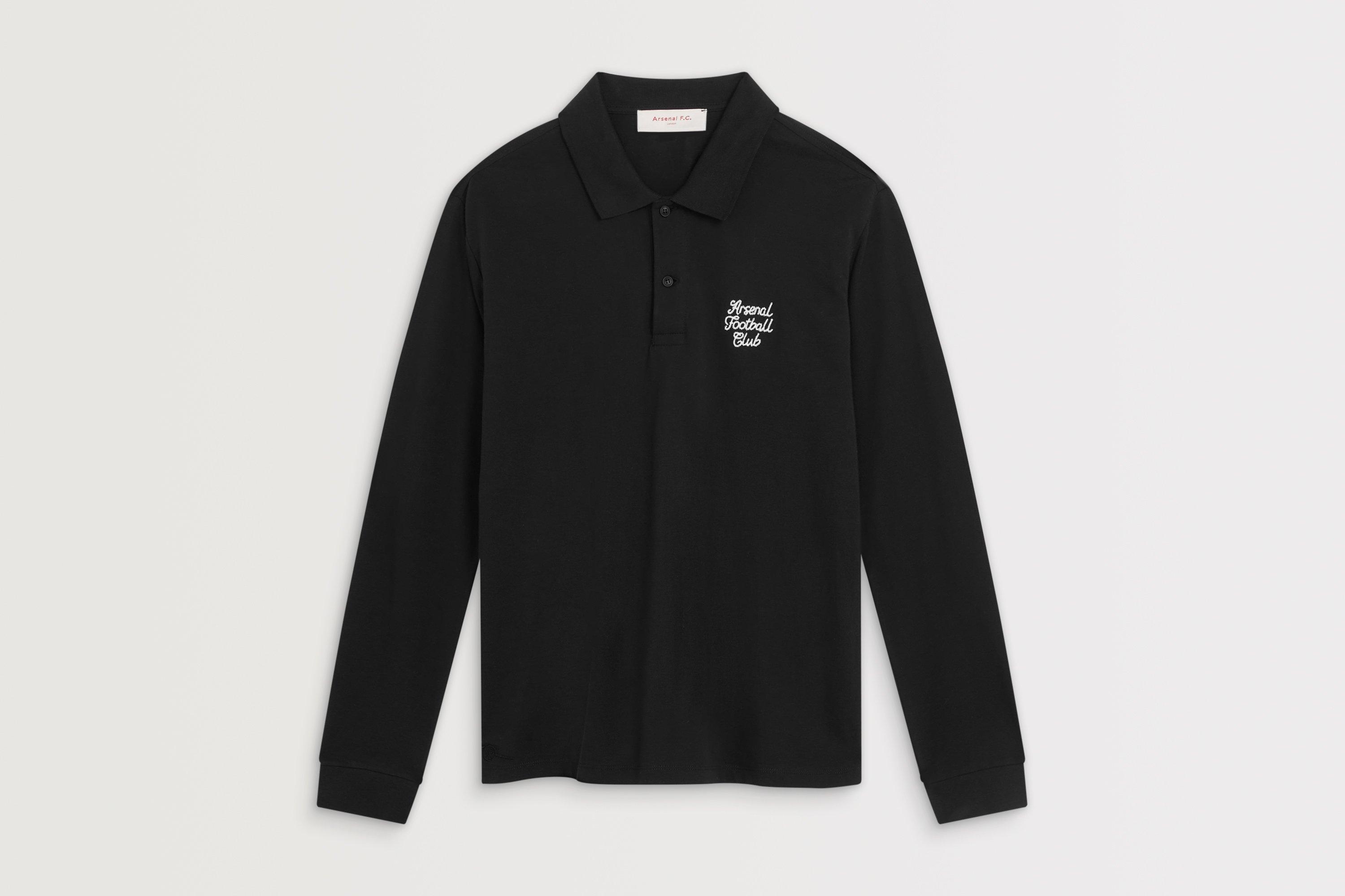 Arsenal Essentials Black Split Long Sleeved Polo Shirt