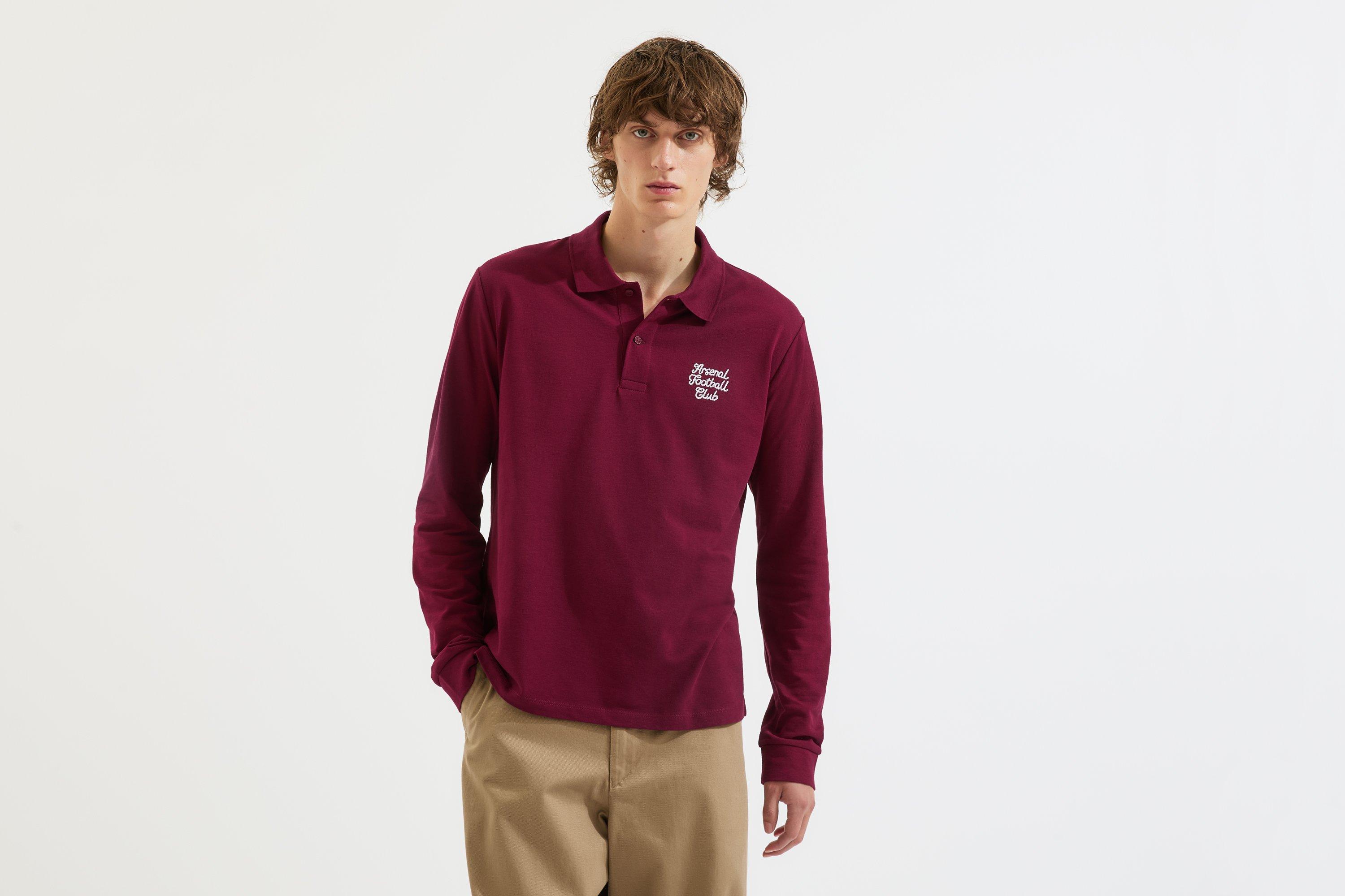 Arsenal Essentials Burgundy Split Long Sleeved Polo Shirt